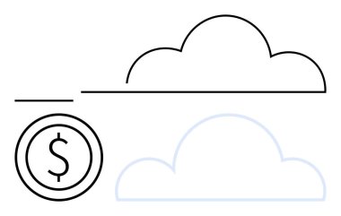 Bulut hatları ve dolar parası finans ve teknolojinin bağlantısını sembolize ediyor. Fintech, bulut hesaplama, çevrimiçi ödemeler, yenilik, para yönetimi, dijital ekonomi, basit iniş için ideal