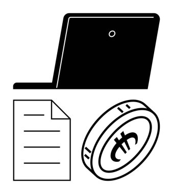 Laptop, kağıt belge ve iş işleri, çevrimiçi işlemler ve finansal işlemler için kripto para. Teknoloji, finans, uzaktan çalışma ve dijital ödeme planlama için ideal