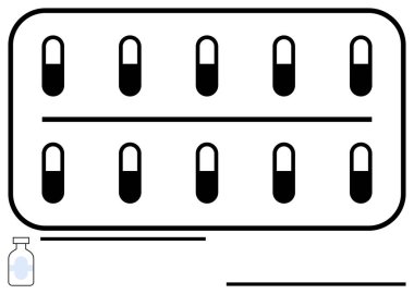 Kapsülleri küçük bir ilaç şişesiyle eşleştirilmiş su toplamı, ilaç tedavisini, sağlık hizmetini, tedaviyi, reçeteli ilaçları, tıbbi araştırmaları, sağlığını ve korunmayı sembolize ediyor. Düz basit