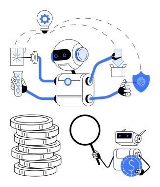 Robot DNA analizi, veri araştırması, şifreleme, fikir üretimi ve finansal yönetim yapıyor. Teknoloji, otomasyon, yapay zeka araştırma ve güvenlik için idealdir. Düz basit