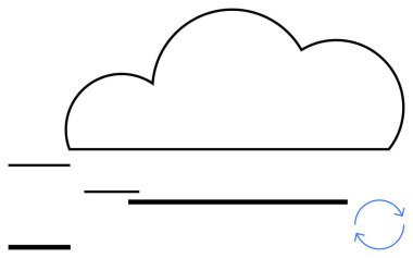 Veri transferini sembolize eden yatay çizgilerle bulut şekli ve veri senkronizasyonunu gösteren senkronize oklar. Teknoloji, bulut hesaplama, veri entegrasyonu, bilişim çözümleri, ağ oluşturma, dosya entegrasyonu için ideal