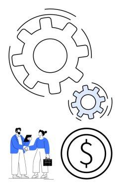 İki vites işbirliğini sembolize eder, profesyoneller ortaklığı işaret eder, dolar işareti de ekonomik büyümeyi. Takım çalışması, yenilik, finans, strateji ve müzakere için ideal