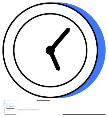 Etkili zaman kullanımı ve organizasyonu sembolize eden basit bir belge ikonu ile eşleştirilmiş cesur siyah elli analog saat. Bitiş tarihleri, programlar, görev öncelikleri, verimlilik, iş akışı için ideal
