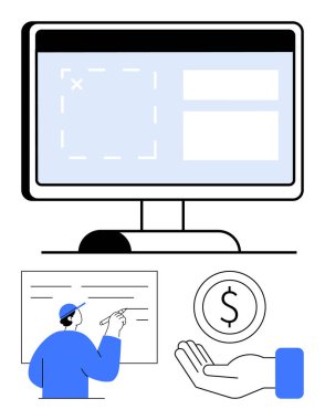 Bilgisayar ekranında arayüz tasarımı, geliştirici kodlaması, el ele tutuşmalar. Web geliştirme, programlama, kullanıcı arayüzü, ekommerce, başlangıç kavramları, UX tasarımı için ideal basit