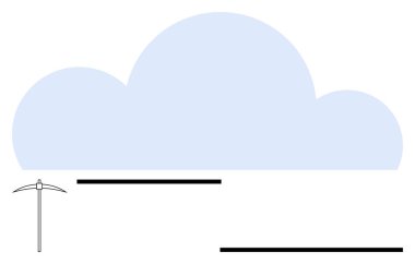 Veri madenciliğini temsil eden bir kazmayla açık mavi bulut. Teknoloji, bulut depolama, dijital dönüşüm, yenilik, veri yönetimi, bilişim çözümleri, basit iniş sayfası için ideal