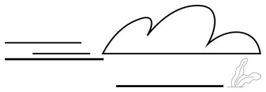 Minimalist bulut ufukta rüzgarlı çizgiler ve küçük çimen detaylarıyla belirtilmişti. Doğa, dinginlik, hava, minimalizm, farkındalık, basitlik, çevre estetiği için idealdir. Düz basit