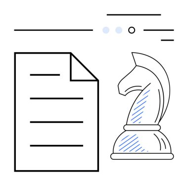 Metin satırları ve strateji metaforu olarak satranç taşı içeren belgeler. Planlama, analiz, karar verme, işletme, proje yönetimi, yenilik ve yaratıcılık için ideal. Düz basit metafor
