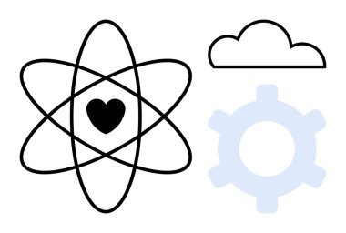 Atom yapısının merkezinde bir kalp, bir bulut ve bir vites var. Yenilik, bilim, yaratıcılık, teknoloji, ilerleme problem çözme ve takım çalışması için idealdir. Düz basit metafor