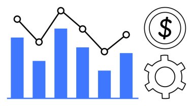 Dolar işareti ve teçhizat finans ve stratejiyi sembolize ediyor. İş analizleri, veri görselleştirmesi, strateji planlaması, finansal büyüme için ideal