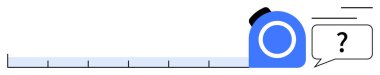 Mavi bant ölçüsü işaretlerle genişletildi ve soru işareti olan bir konuşma balonu. Kesinlik, ölçüm, belirsizlik, yapı, tasarım, problem çözme, karar verme, düz basit