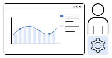 Satır tablosu, çubuk grafiği, metin ögeleri ve ayarların yanında kullanıcı simgesi ile analitik arayüz. Analiz, performans izleme, veri görselleştirme, kullanıcı yönetimi, ayarlar için ideal