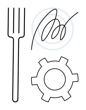 Yemek takımını temsil eden çatal, mekaniği ya da üretkenliği sembolize eden dişli, bireysellik için soyut imza. Gıda endüstrisi, mühendislik, yaratıcılık, markalaşma, teknoloji ve modern tasarım için ideal