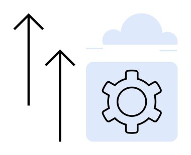 Veri yükleme, otomasyon ve teknolojiyi temsil eden yukarı doğru oklu bir ikon. Bulut hesaplama, veri yönetimi, yazılım, teknolojik yenilik ve süreç optimizasyonu için ideal