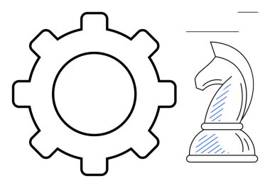 Dişli ve satranç şövalyesi stratejik planlamayı, yeniliği, takım çalışmasını, karar vermeyi, büyümeyi, verimliliği ve teknolojiyi sembolize eder. Strateji için ideal, liderlik iş planlaması problem çözme