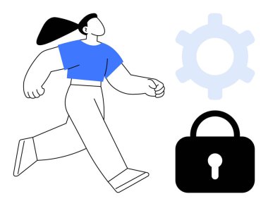 Işık teçhizatı ve koyu asma kilidin yanında enerjiyle yürüyen biri. İlerleme, güvenlik, teknoloji, sistemler, yenilik, çözümler, kişisel büyüme için idealdir. Minimalist düz metafor