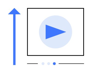 Bir video çerçevesi içinde yukarı doğru büyüyen ok ile başarı, analiz ve performans ileten bir tuş oynat. Pazarlama, eğitim, akış, ilerleme, gelişme, strateji sade iniş için ideal