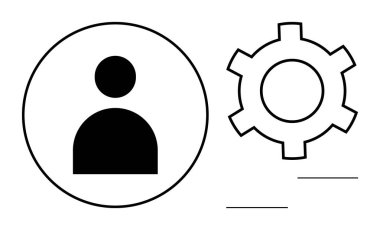 Kullanıcı profili simgesi bir dişli sembolünün yanında bir çemberin içinde. Yönetim, kişiselleştirme, hesap kurulumu, tercihler, kullanıcı denetimi, kişiselleştirme, basit iniş sayfası için ideal