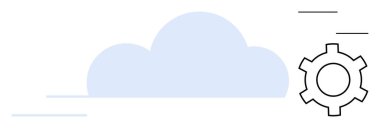 Mekanik dişli ve hareket çizgileri olan büyük mavi bulut. Teknoloji için ideal, bulut depolama, dijital araçlar, otomasyon, yazılım, yenilik, basit iniş sayfası