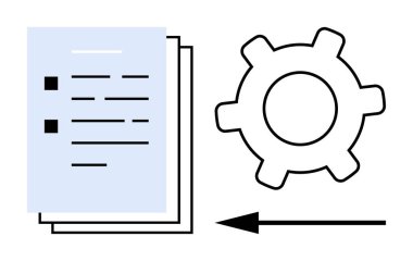 İş akışı otomasyonu için oku olan bir dişliye dönüşen belge yığını. Teknoloji, verimlilik, iş dünyası, sistem entegrasyonu, süreç iyileştirmesi, veri yönetimi için ideal, düz basit