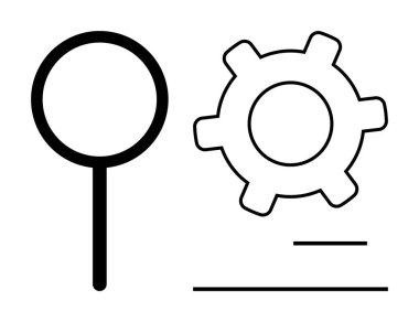 Büyüteç ve dişli ana hatları arama, işleme ve optimizasyonu sağlar. Analiz, üretkenlik, strateji, teknoloji, araştırma otomasyonu için ideal. Düz basit metafor