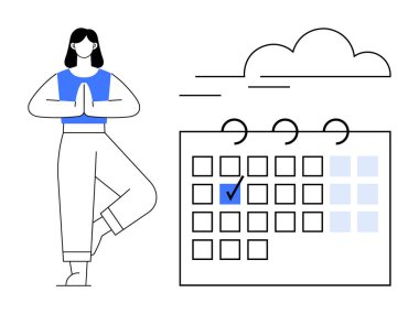 Yoga yapan kişi takvim işaretli duruşu, farkındalığı, planlamayı ve kendini korumayı temsil eder. Sağlık, zaman yönetimi, sağlıklı alışkanlıklar, stres atma, üretkenlik yaşam tarzı için ideal