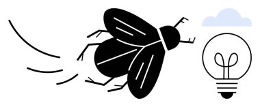 Hareket çizgileriyle parlayan ampullere doğru uçmak bir hareket ve bulut sembolü olduğunu gösterir. Fikirler, merak, keşif, yaratıcılık, yenilik, enerji ve devamlılık için idealdir. Düz basit metafor