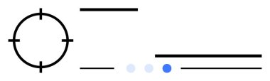 Sol tarafta paralel siyah çizgiler ve üç noktadan oluşan bir grup, biri mavi. Hedefleme, odaklanma, hassasiyet, navigasyon, rehberlik, analitik minimalist yapay zeka için ideal. Basit iniş sayfası