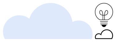 Büyük bulut şekli küçük bir ampul ve daha küçük bir bulutla eşleşti. Teknoloji, yenilik, yaratıcılık, çözümler, veri depolama, enerji, beyin fırtınası için ideal. Düz basit metafor