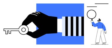 Geniş bir el, dairesel bir nesneyi inceleyen, çözümleri temsil eden, problem çözen, yenilikçi, fırsatlar, erişim, başarı yolu, basit bir iniş sayfası