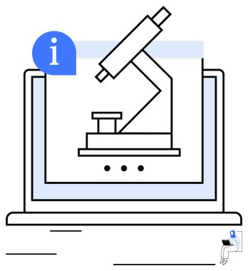 Bir dizüstü bilgisayarda mikroskop ve çevrimiçi bilim, araştırma ve eğitimi sembolize eden bir bilgi simgesi. Teknoloji, öğrenme, analiz, keşif, yenilik, sağlık hizmetleri için ideal basit metafor