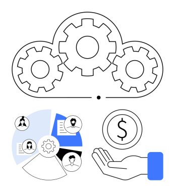 Vitesli bulut teknolojiyi sembolize ediyor, dairesel takım çizelgesi, madeni para ile mali büyüme. Takım çalışması, bulut hesaplama, iş çözümleri, iş akışı, finans, yenilik için ideal basit