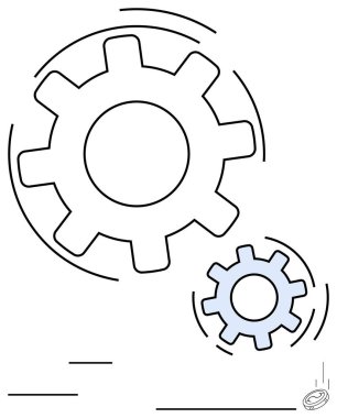 İki dönen dişli, biri daha büyük diğeri daha küçük, işbirliğini, yeniliği ve verimliliği simgeliyor. Takım çalışması, üretkenlik, mühendislik, iş akışı mekaniği sistemi için ideal