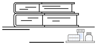 İlaç şişelerinin yanında istiflenmiş kitaplar, su toplayan paketler ve raflarda ilaç kutuları. Eğitim, sağlık, eczane, tıbbi araştırma, bilgi paylaşımı, öğrenim materyalleri için ideal