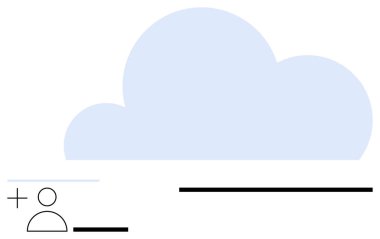 İşbirliği, dosya paylaşımı ve veriyi sembolize eden kullanıcı simgesi ve yatay çizgiler eklenen mavi bulut şekli. Teknoloji, bulut hesaplama, veri depolama, bağlantı, kullanıcı erişimi, dosya için ideal