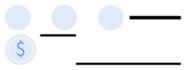 Dolar simgesi, soyut çemberler ve finansal işlemleri, ödemeleri veya veri işlemeyi temsil eden yatay çizgiler. Finans, bankacılık, dijital ödemeler, işlem uygulamaları için ideal bütçe