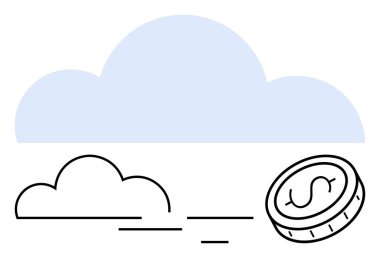 Bulut ve para teknolojiyi ve dijital para birimini vurguluyor. Bulut depolama, finansal uygulamalar, çevrimiçi bankacılık, fintech, modern ekonomi, kripto para birimi, basit iniş sayfası için ideal