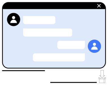 Konuşma baloncukları ve konuşmaları temsil eden kullanıcı simgeleriyle mesaj arayüzü. İletişim, ağ kurma, destek, mesajlaşma uygulamaları, işbirliği, üretkenlik, dijital etkileşim için ideal. Temiz