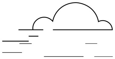 Hareketi ve hafifliği vurgulayan yatay rüzgar çizgileri olan basit bulut tasarımı. Hava, teknoloji, hareket, veri depolama, minimalizm, yenilik ve bağlantı için ideal. Düz basit metafor