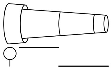 Teleskopik lens tüpü perspektif olarak genişletiliyor, ayarlanabilir bölümler. Keşif, görüş, keşif, gözlem, odaklanma, yenilik, basit iniş sayfası için ideal