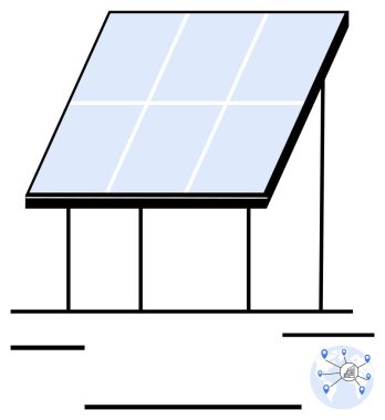 Eğimli çerçeve üzerindeki güneş paneli birbirine bağlı IoT düğümleriyle sürdürülebilir enerji kaynağını temsil ediyor. Yenilenebilir enerji, güneş enerjisi, sürdürülebilirlik, yenilik, yeşil teknoloji, akıllı şebeke için ideal