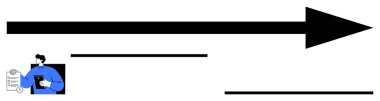 Büyük okun yanında kontrol listesi tutan adam yönü, stratejiyi ve ileri momentumu sembolize ediyor. İş için ideal, planlama, ilerleme, strateji, büyüme hedefi liderliği belirlemek. Düz basit