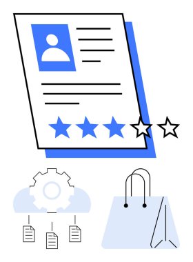Yıldızlarla, teçhizatla, dosyalarla, alışveriş çantasıyla sınıflandırılmış profil dökümanı. İşe alım, değerlendirme, profil tasarımı, bulut depolama, iş akışı ekommerce kariyer yolu için ideal. Düz basit