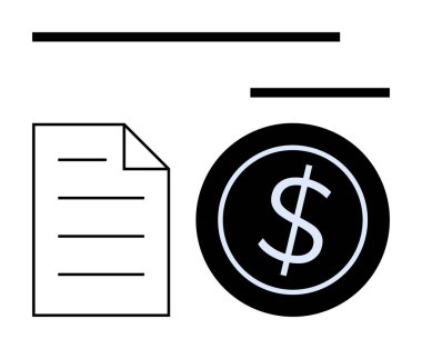 Kağıt belge, bir daire içinde bir dolar işareti ile birlikte, finansal evrakları, sözleşmeleri, faturaları veya bütçeyi temsil ediyor. Finans, iş, planlama, strateji muhasebe yönetimi dairesi için ideal