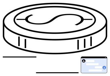 Bir diyalog kutusuyla eşleştirilmiş dolar sembollü sikke, finansal etkileşimleri, dijital ödemeleri ve çevrimiçi işlemleri temsil ediyor. Fintech, bankacılık, iletişim, kripto para birimi için ideal