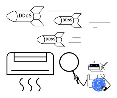 DDoS, robotların büyüteç ve para birimi sembolü ile yaptığı soruşturmada klimayı hedef alan füzelere saldırıyor. Siber güvenlik, risk yönetimi, teknoloji, internet güvenliği, veri analizi için ideal