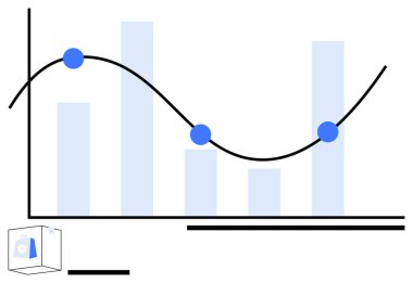 Analitik ve eğilimleri temsil eden çubuklar, eğri ve geometrik elementlerle veri görselleştirmesi. Ticari içgörü, strateji, büyüme, ekonomi, sunum, basit bir iniş sayfası planlamak için ideal