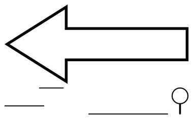 Doğrusal hareket aksanlı sola doğru büyük bir ok ve ilerlemeyi veya hedefi gösteren küçük bir daire. Navigasyon, yön, odaklanma, rehberlik, karar verme, planlama, hareket, düz basit