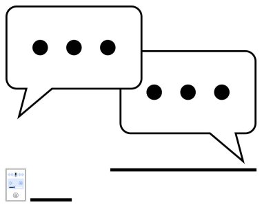 Bir mobil cihaz simgesinin yanında elips görüntülü iki sohbet baloncuğu. İletişim, mesajlaşma, takım çalışması, müşteri hizmetleri, ağ oluşturma, işbirliği, basit iniş sayfası için ideal