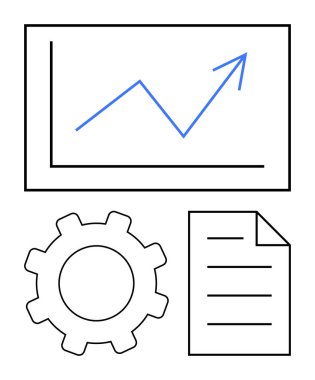 Oklu büyüme grafiği başarıyı, operasyonel verimliliği ve planlamayı sembolize eden belgeleri gösteriyor. İş, strateji, büyüme, işlemler, analitik, geliştirme dairesi için ideal