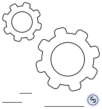Birbirine bağlı vitesler küçük bir madeni para önerme süreci, koordinasyon, ekonomi. Takım çalışması, iş akışı, verimlilik, verimlilik, yatırım işbirliği için ideal. Düz basit metafor